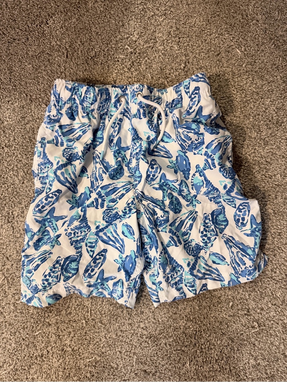 Lilly Pulitzer Men’s White Swim Shorts with Blue Seashell Print